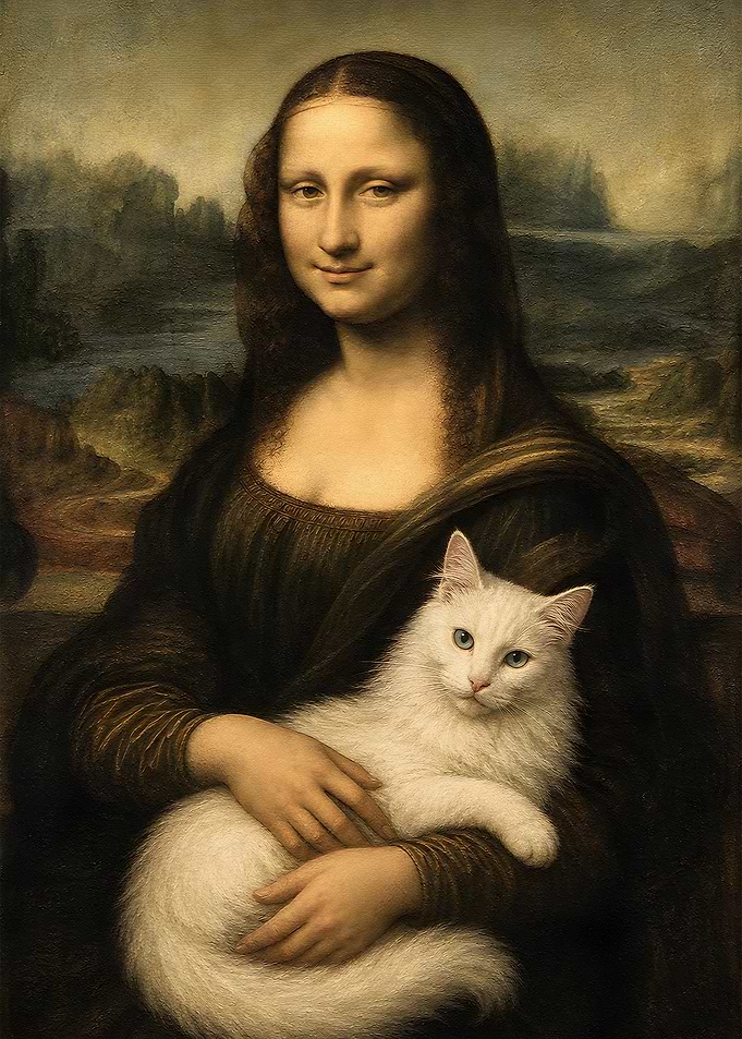 Mona Lisa Holding a White Cat