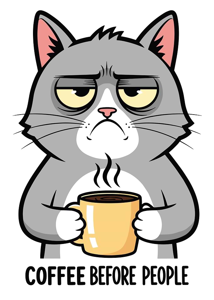 Grumpy Cat with Coffee Mug