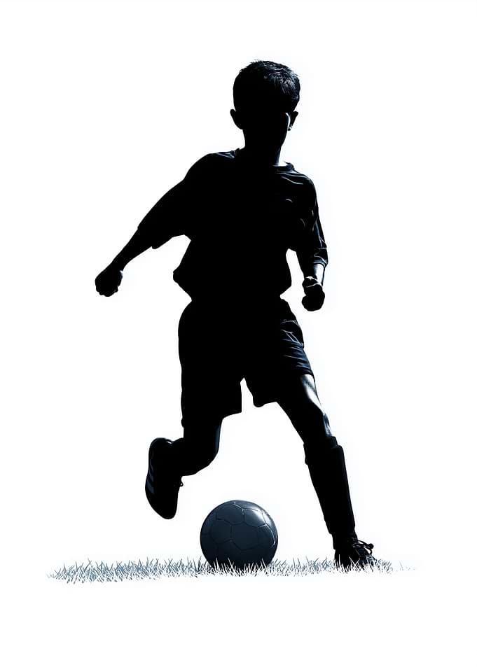 Silhouette of a boy playing soccer