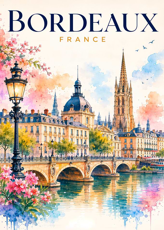 Bordeaux France Watercolor Poster