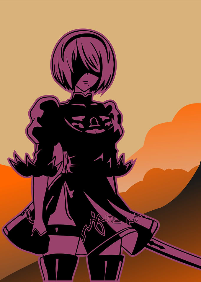 2B Silhouette with Sunset Landscape