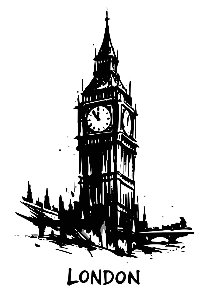 London Big Ben Sketch Poster Black and White Cityscape Wall Art