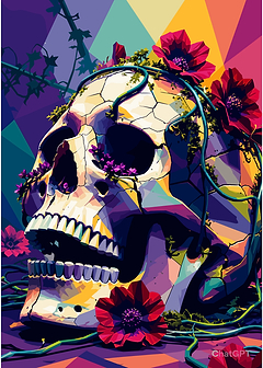 Skull with Flowers and Vines