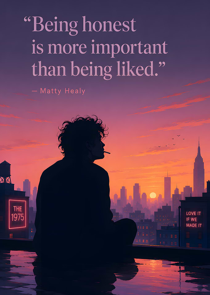 Man on rooftop overlooking city at sunset