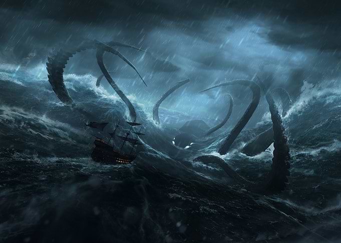 Kraken Attacks Ship in Stormy Seas
