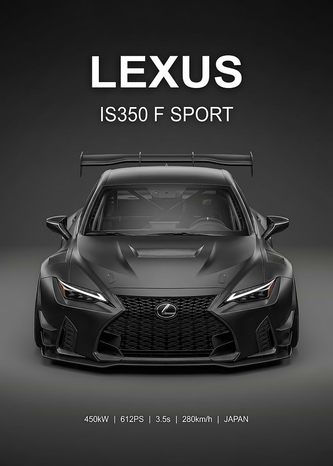 A sleek black Lexus IS350 F SPORT Race Car poster