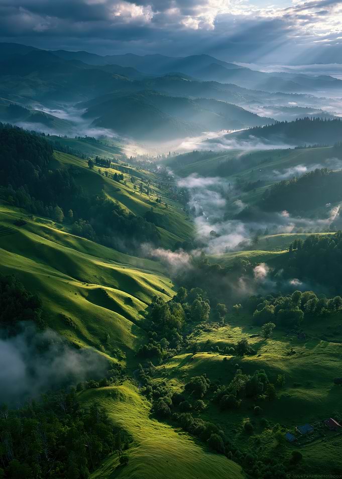 Misty Mountain Valley Sunrise