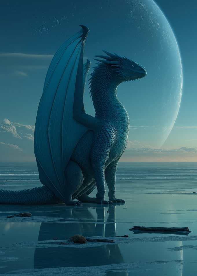 Ice Dragon Moon Mythical Blue Dragon Fantasy art