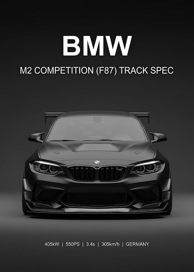 sleek black BMW M2 f87 Track Spec car poster