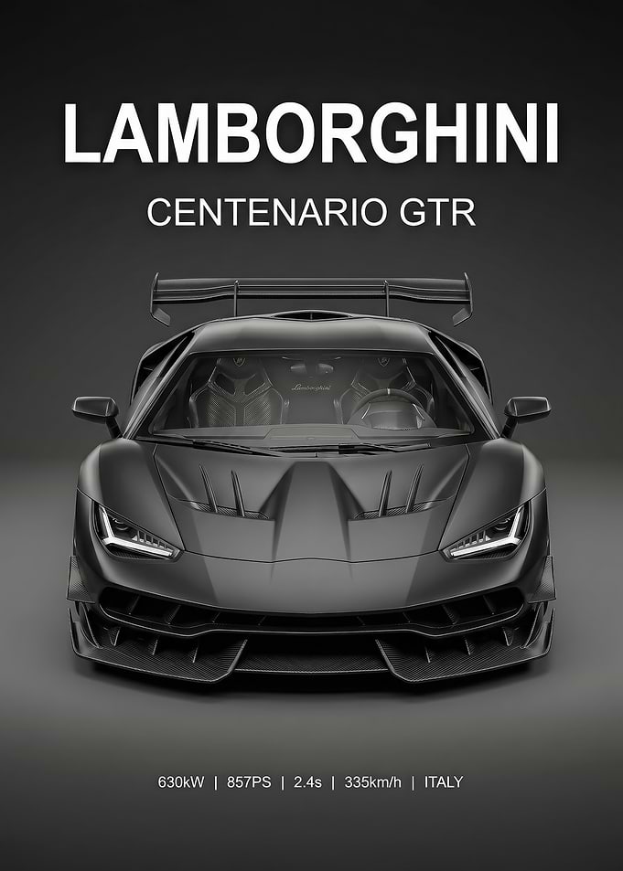 sleek black Lamborghini Centenario gtr car poster