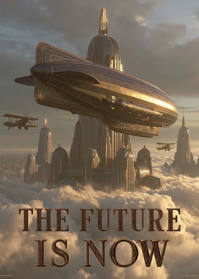 Steampunk Cityscape with Airship