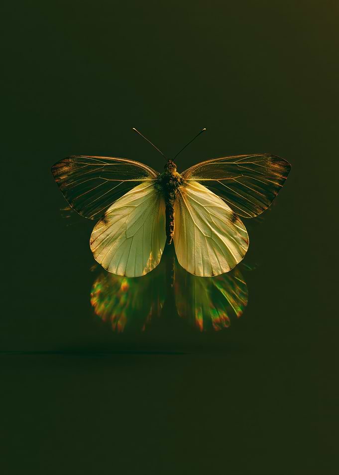 Butterfly Reflection on Dark Surface