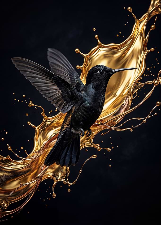 Golden Hummingbird Luxury Art