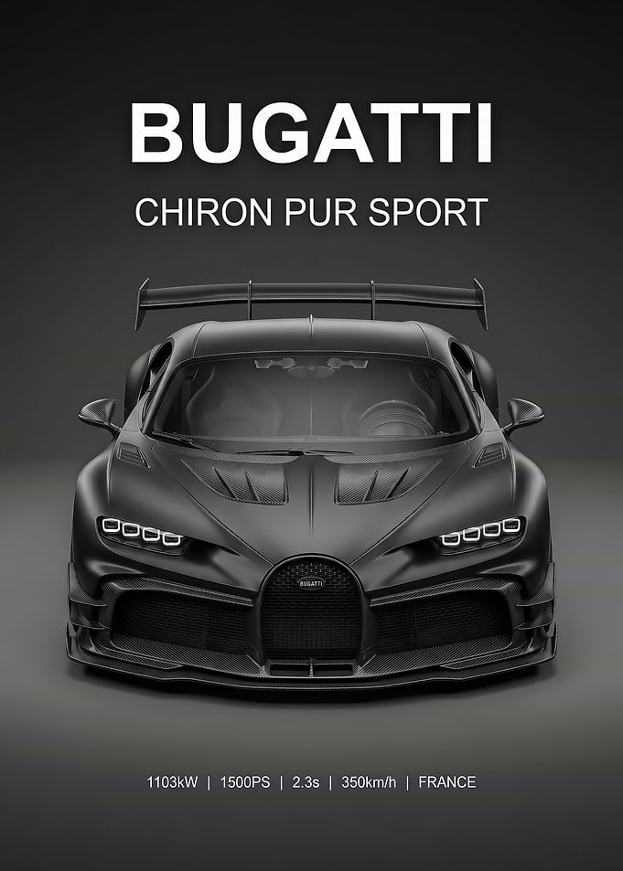 A sleek bugatti chiron Pur Sport black car poster