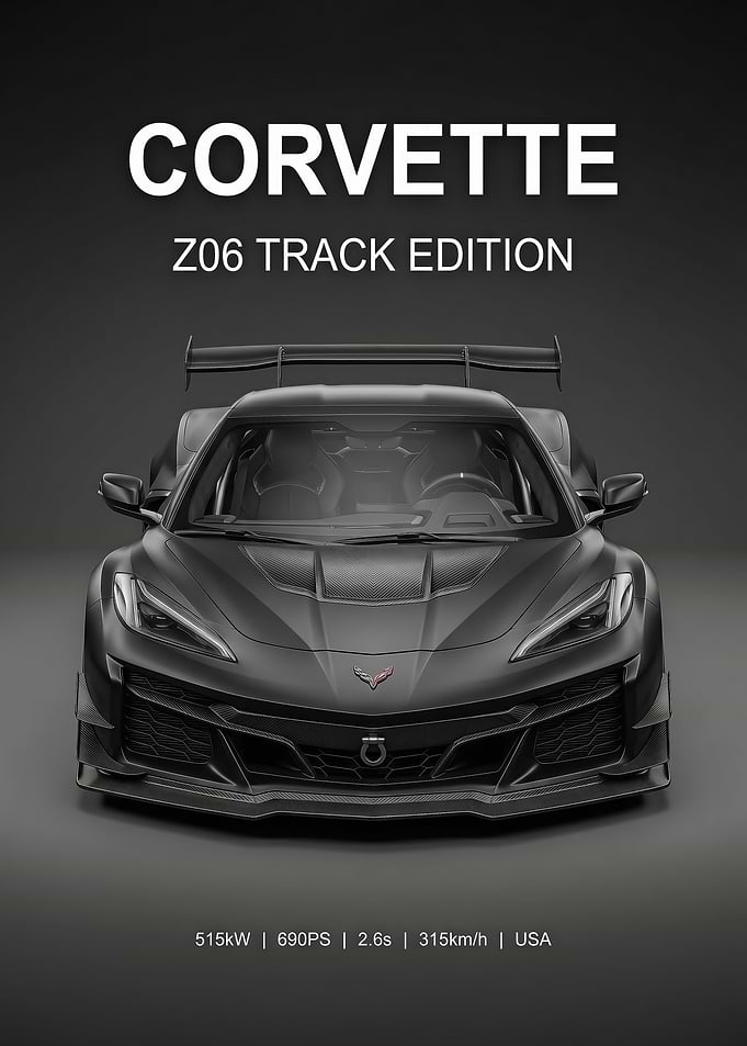 sleek black Corvette Z06 Track Edition car poster