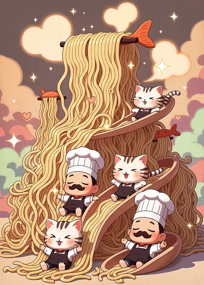 Cute Cats and Chefs on Noodle Mountain