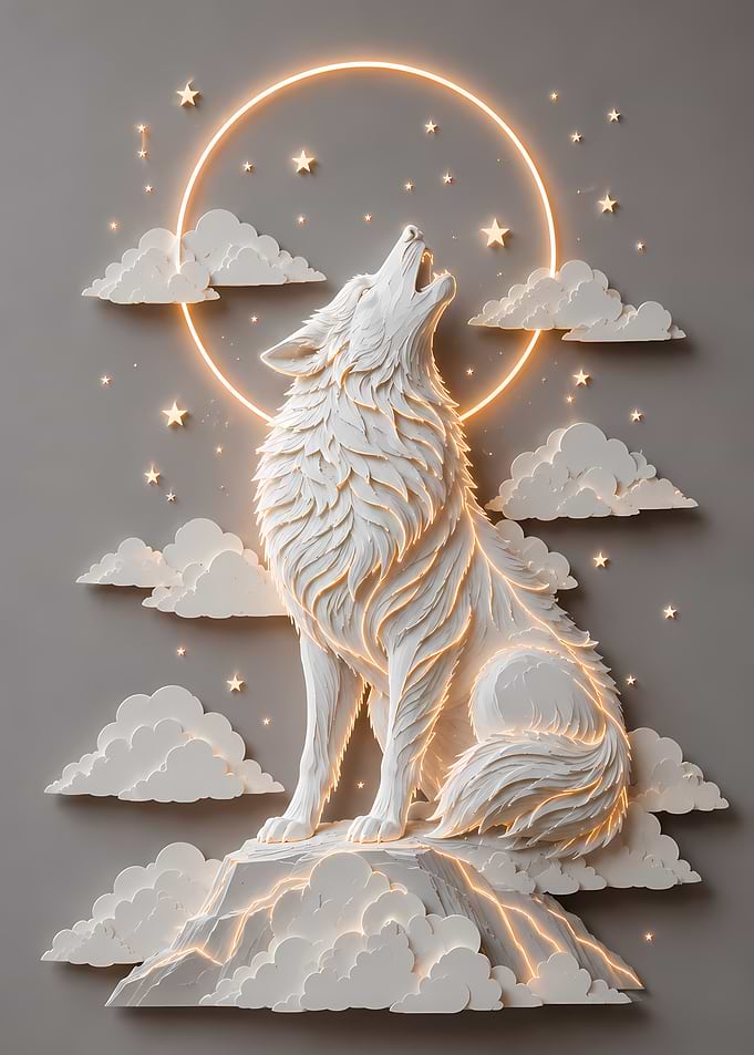 Howling Wolf Under a Neon Moon