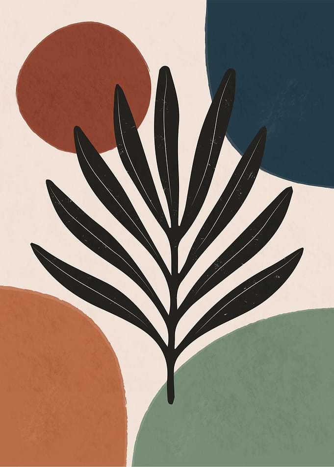 Modern Botanical Abstract - Organic Shapes and Palm Leaf
