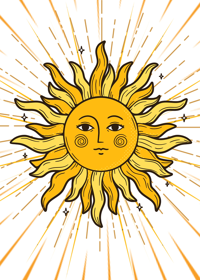 Stylized Sun with Rays and Stars
