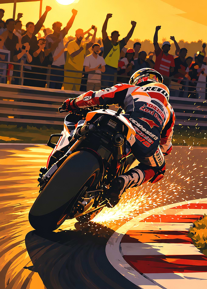Motorcycle Racer Sparks on Track