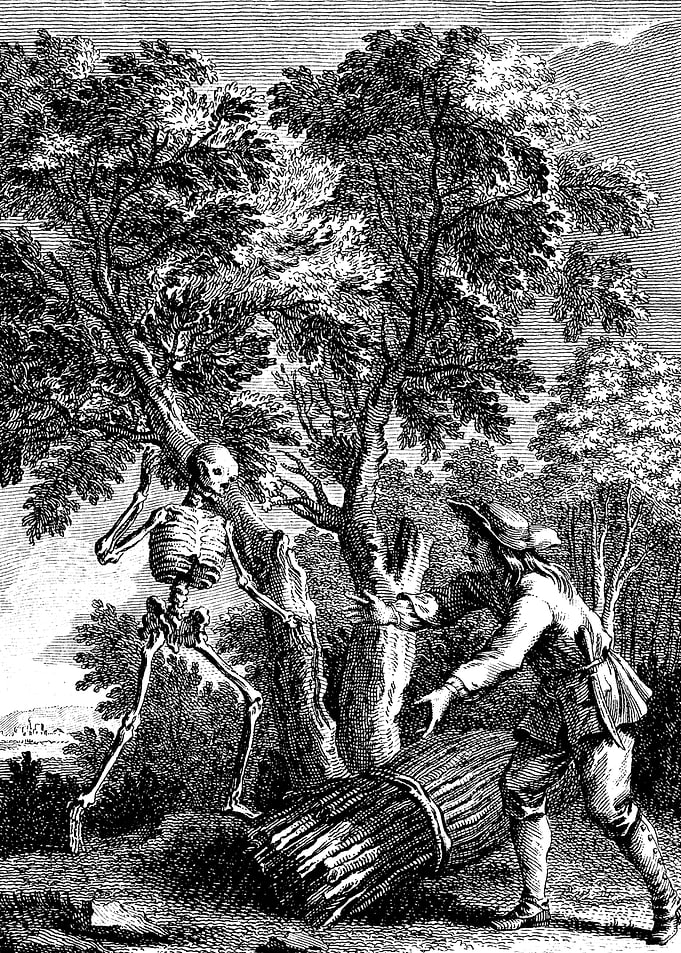 Death and a Woodcutter Engraving