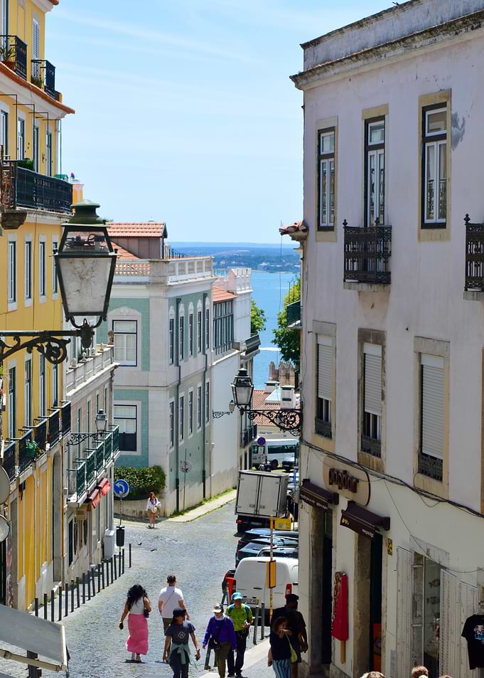 Lisbon Street Scene with Ocean View