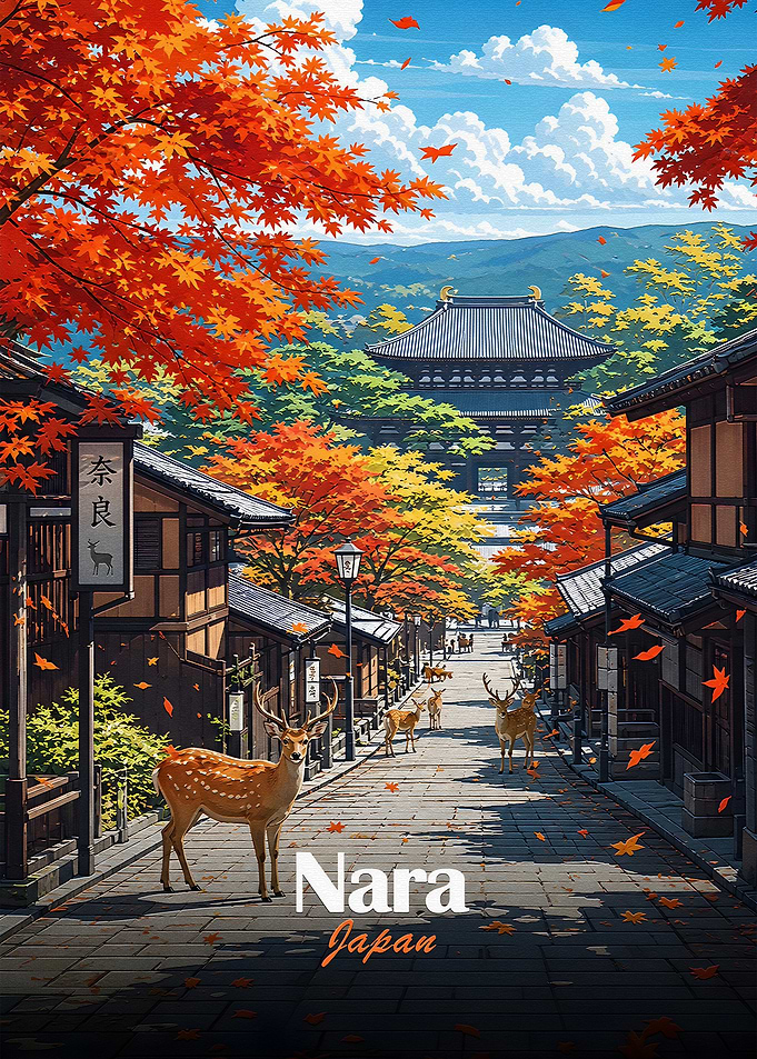 Nara Japan Autumn Scene with Deer