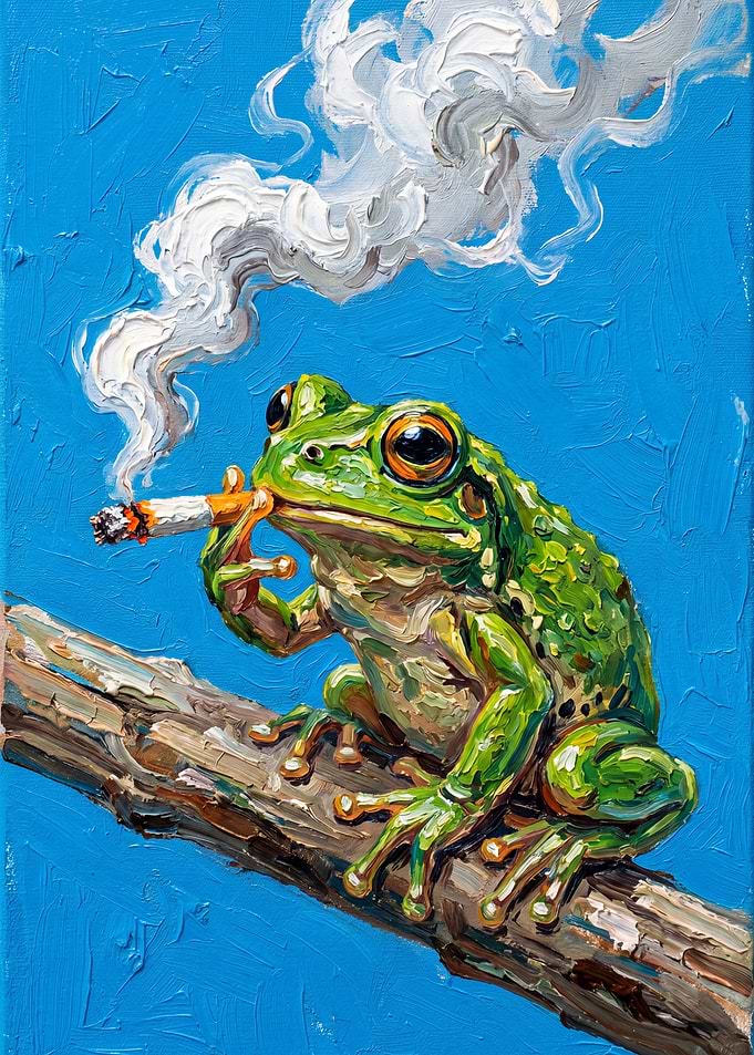 Frog Smoking on a Branch