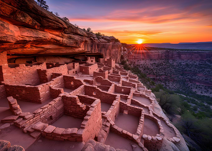 Ancient Cliff Dwelling at Sunset