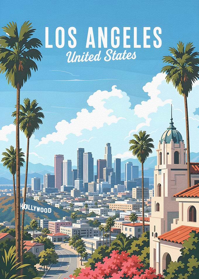 Los Angeles Skyline with Palm Trees