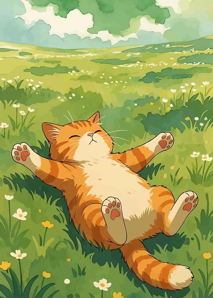 Cat Relaxing in a Meadow