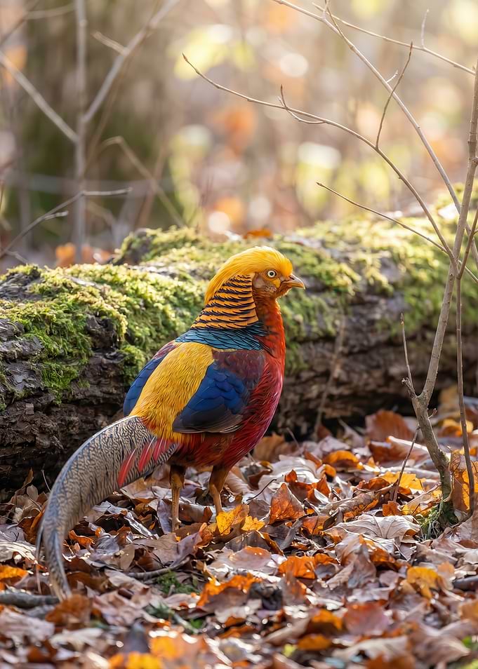 Golden Pheasant in Autumn Forest