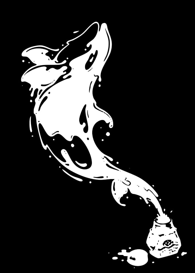 Ink Dolphin Emerging from Bottle