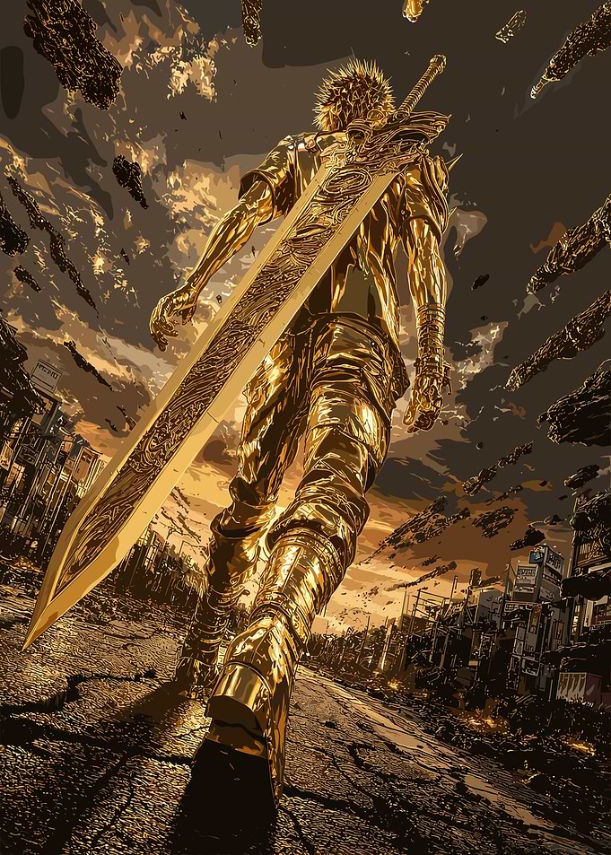 Golden Warrior in Ruined City