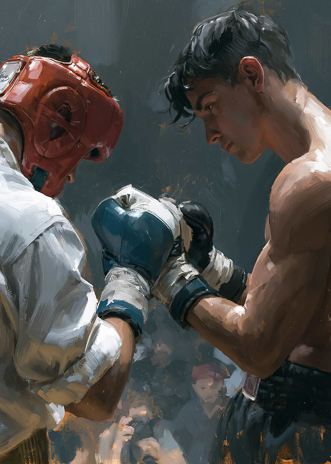 Two boxers facing off