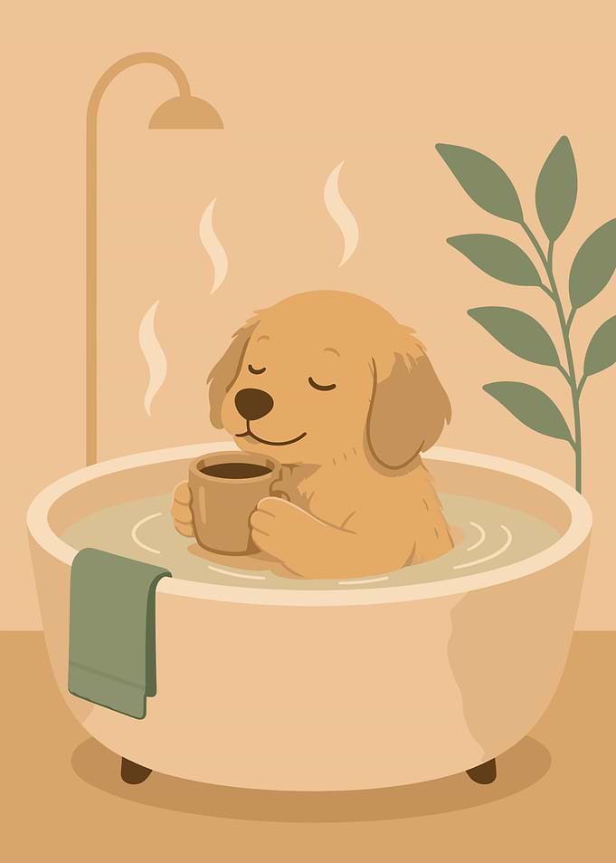 Cute Dog Enjoying a Bath with Coffee