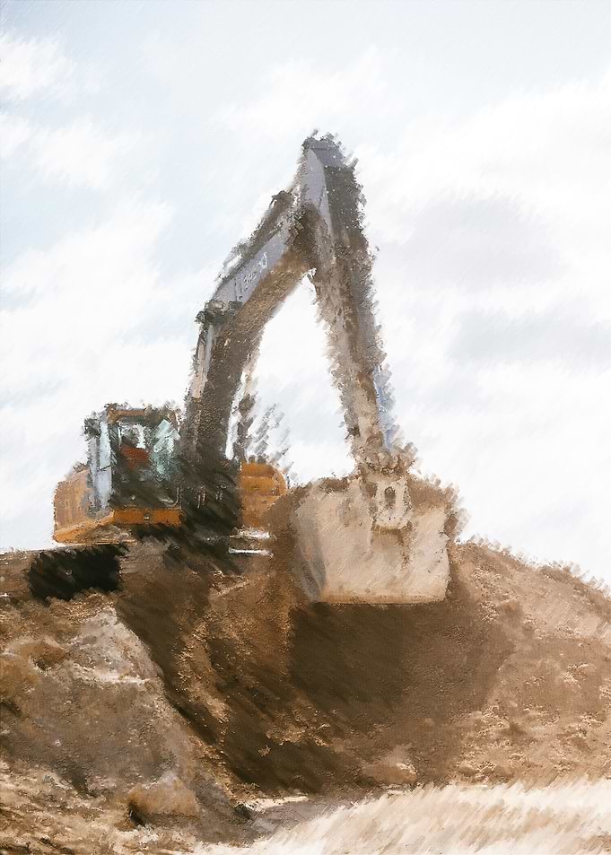 Excavator digging a dirt pile