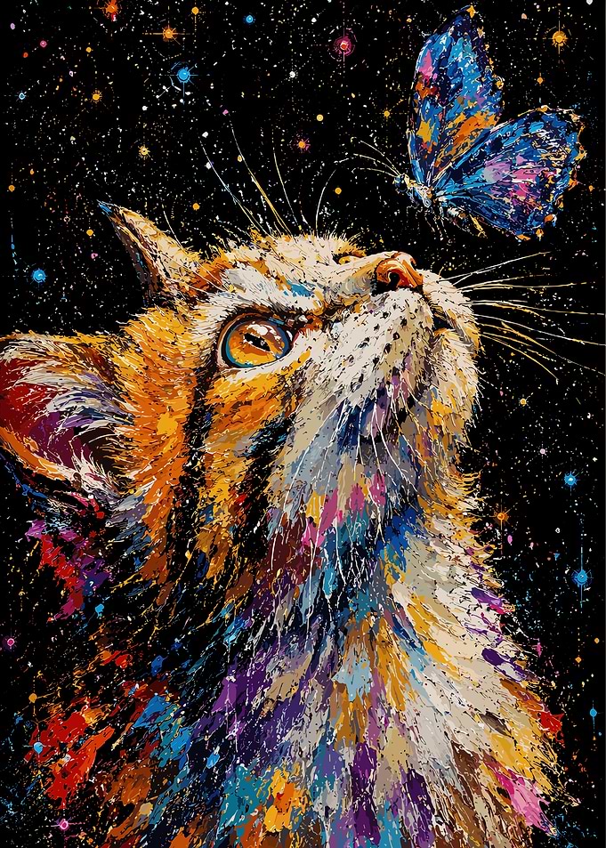 Cat and Butterfly in Space
