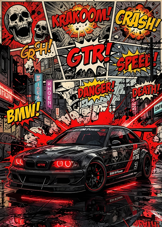Comic Style Car Drift Scene