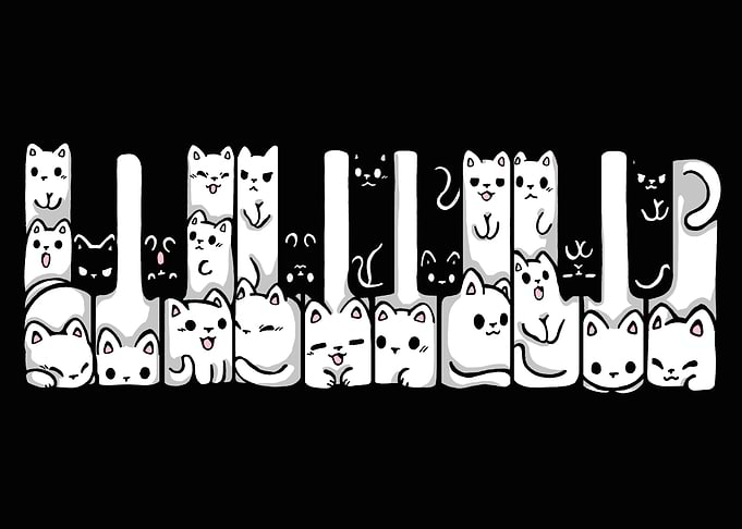 Piano Keys with Cute Cats