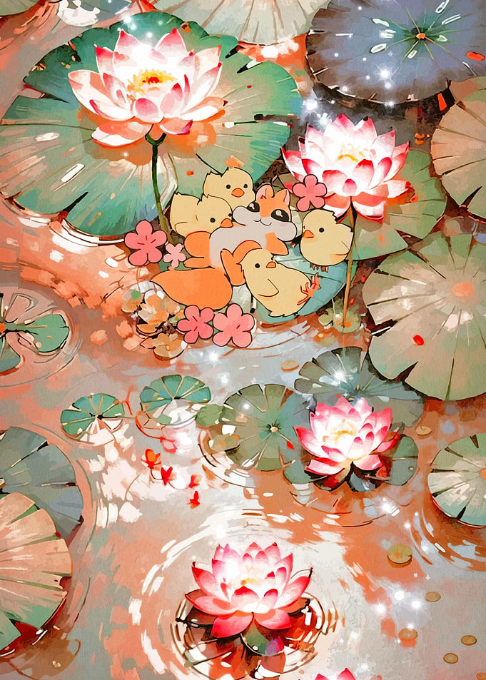 Cute Animals and Lotuses