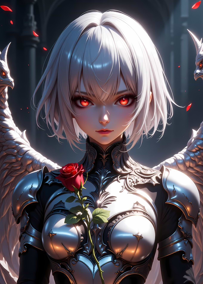 Anime Angel with Red Rose
