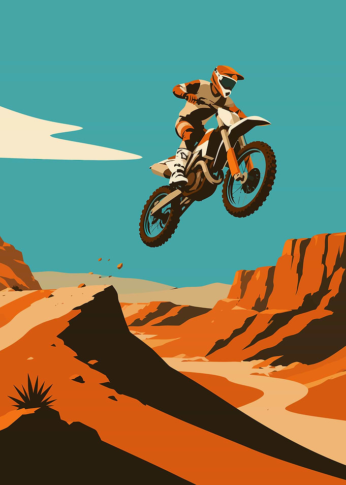 Motocross Rider Jumps Over Canyon