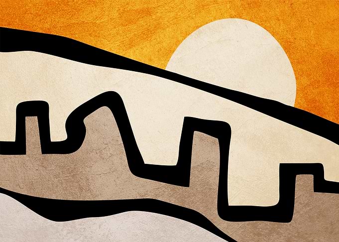 Abstract Landscape with Sun and Mountains