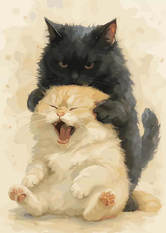 Two Cats Playfully Fighting