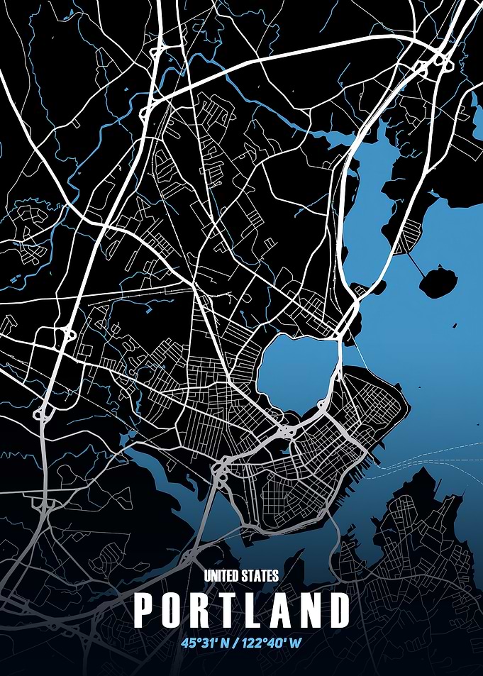 Portland City Map - Black and White