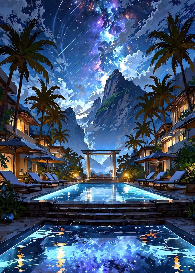 Tropical Resort Under a Starry Sky
