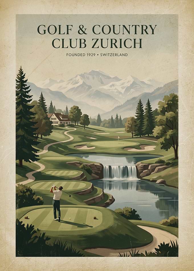 Golf & Country Club Zurich Vintage Poster