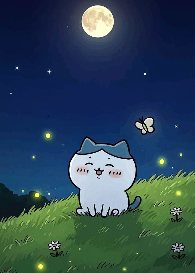 Cute Cat Under the Moon