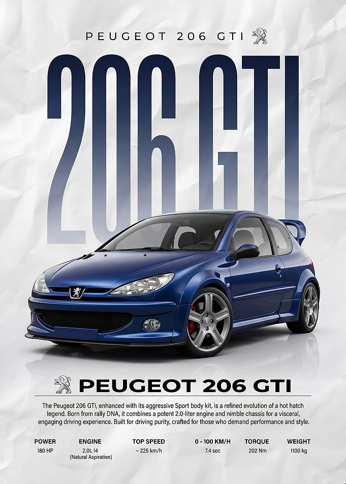 sleek Peugeot 206 GTI Car Poster